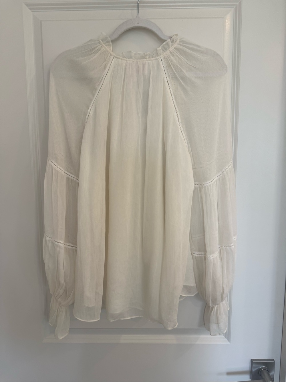 Cinq a Sept White Romy Silk Bell Sleeve Peasant Blouse - Picture 3 of 8